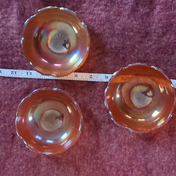Vintage Marigold Carnival Glass bowls Crackle scalloped edge, three bowls. - Picture 5 of 6